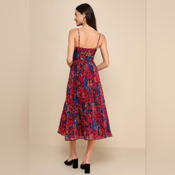 Lulus Sincerely Gorgeous Black Multi Floral Pleated Midi Dress - Picture 3 of 8